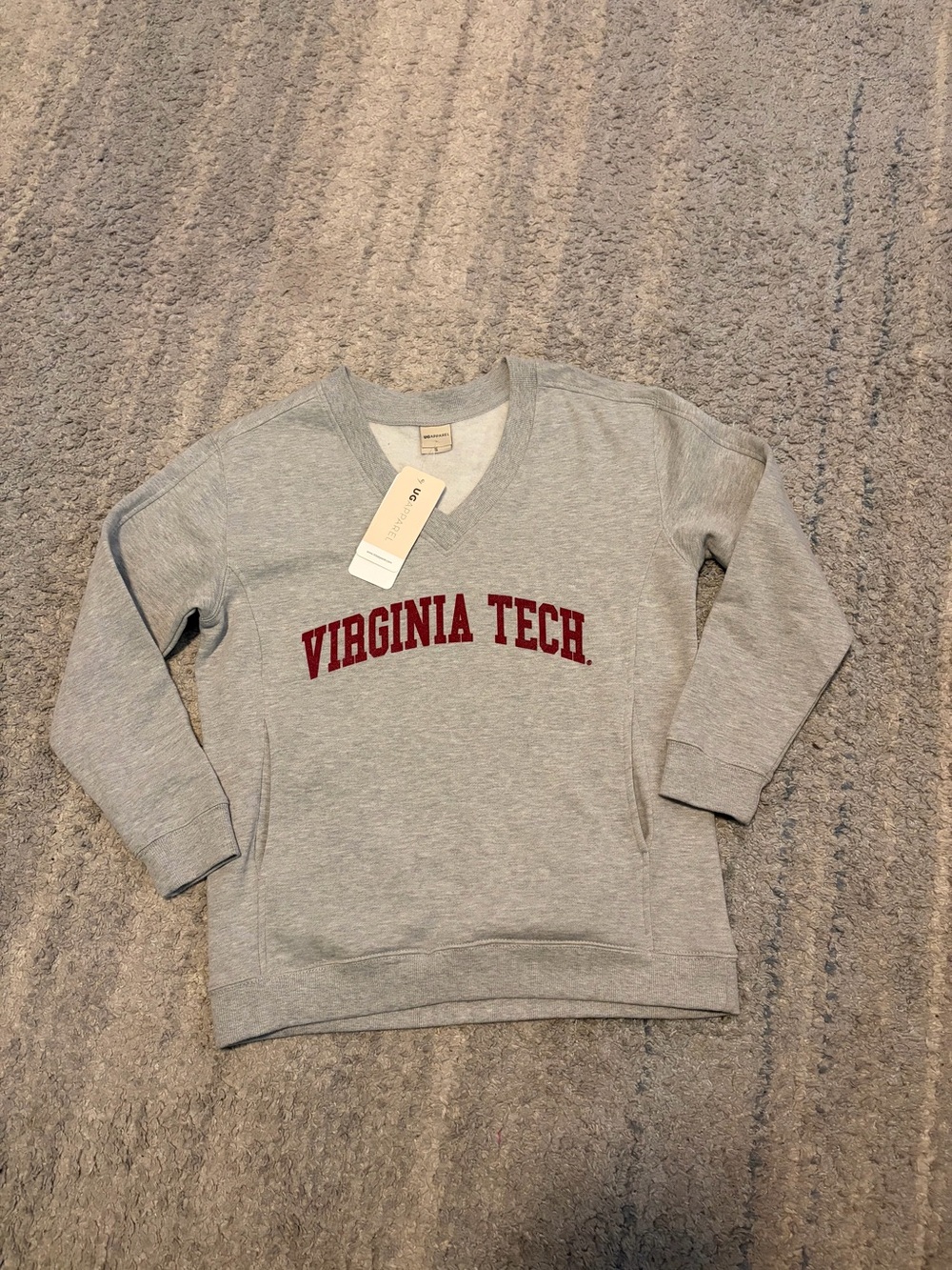 UG Apparel Virginia Tech Hokies Womens V-Neck Sweatshirt Grey Size Small NWT